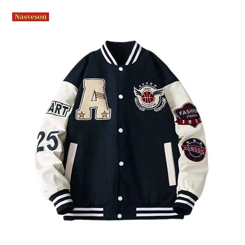 Men's Baseball Jacket with Embroidered Logo and Patches