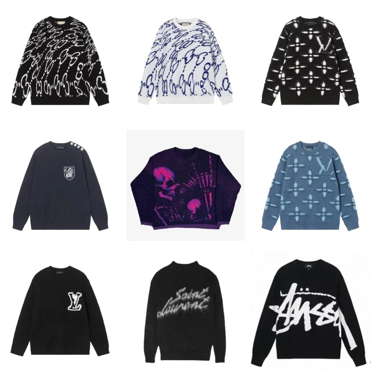Luxury Designer Knit Sweaters with Monogram and Logo Patterns