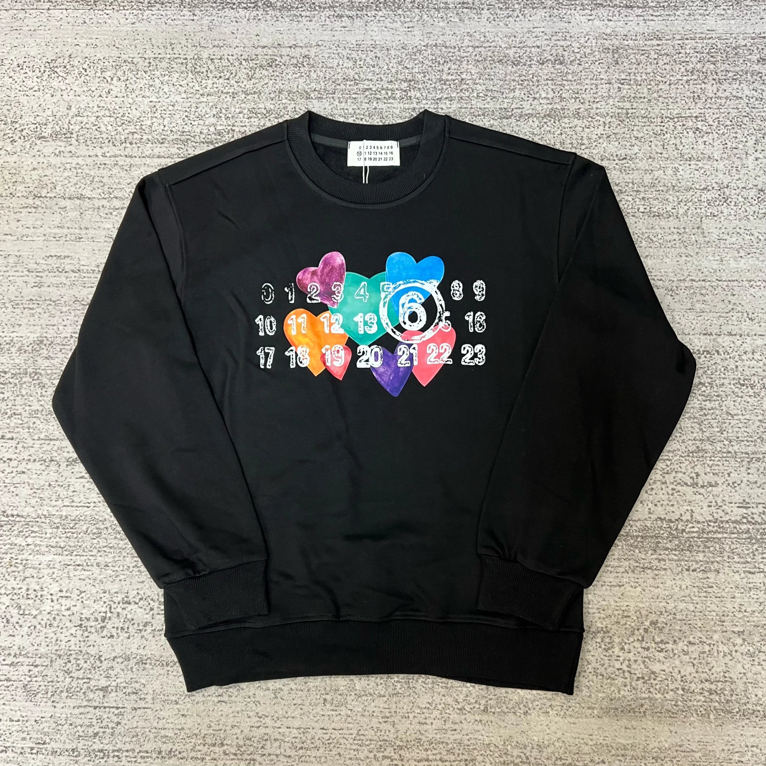 Black Sweatshirt with Colorful Heart Numbers Design