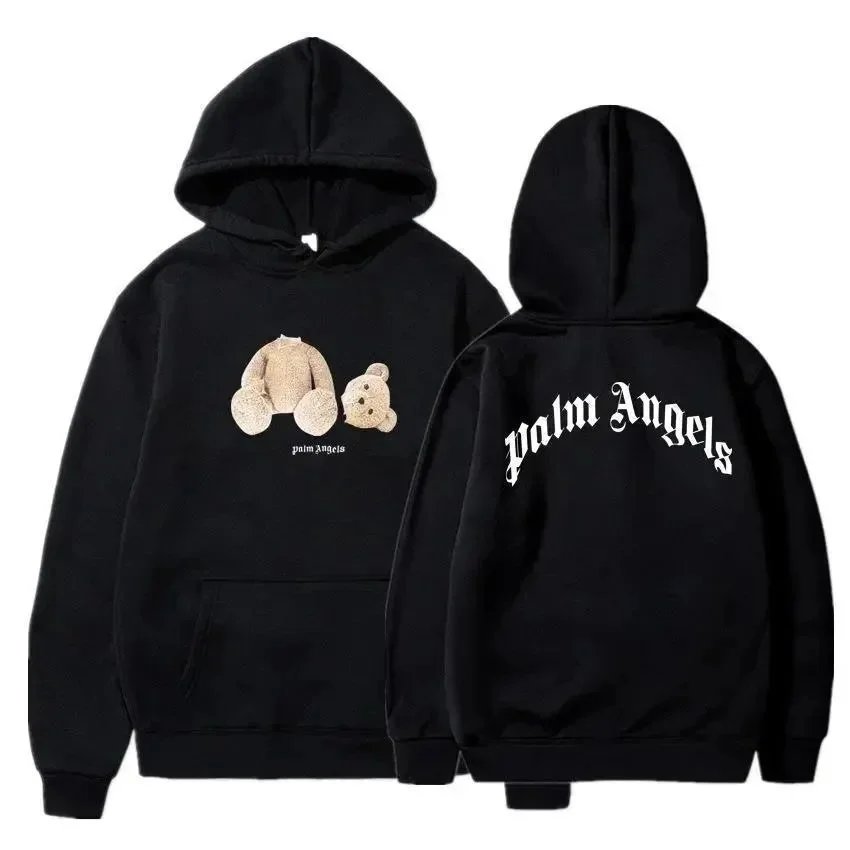 Palm Angels Teddy Bear Hoodie Black Cotton Sweatshirt