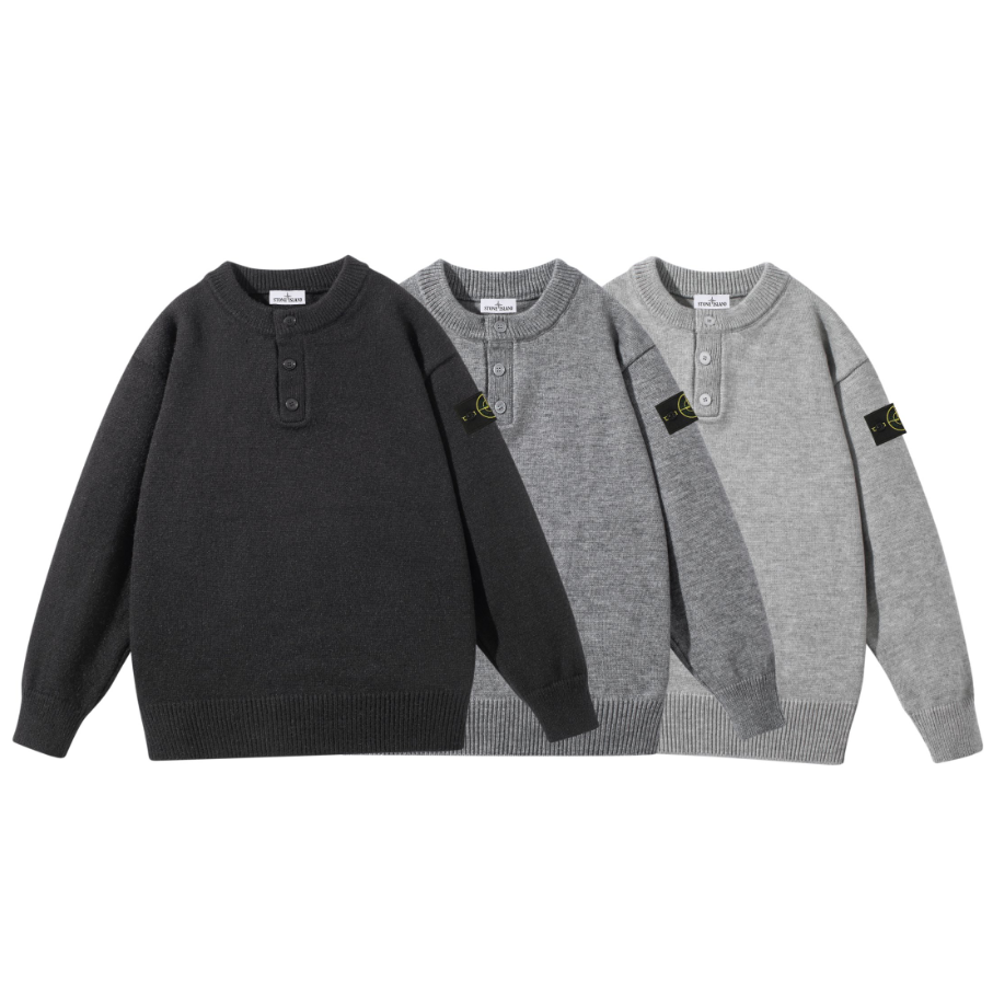 Stone Island Henley Knit Sweater in Black and Gray
