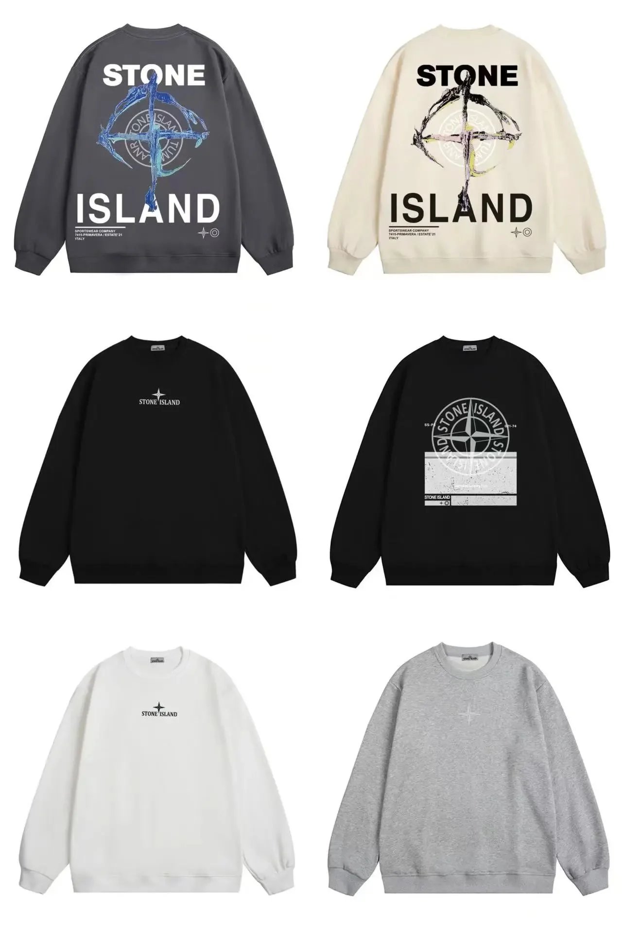 STONE ISLAND Sweatshirts Men's Crewneck Logo Print Casual Streetwear