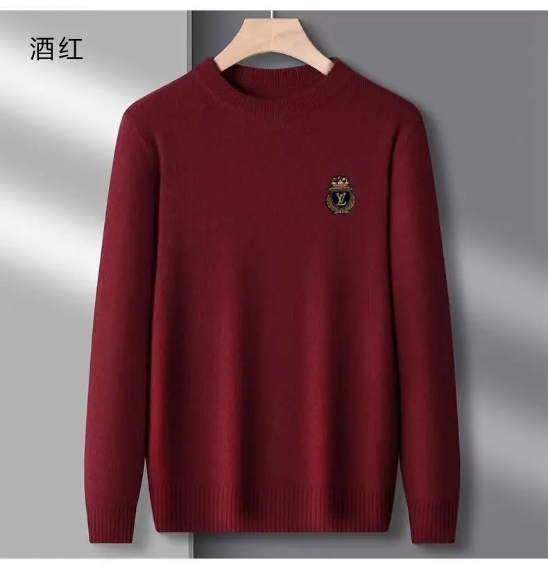 Luxury Red Knit Sweater with Embroidered Logo for Men