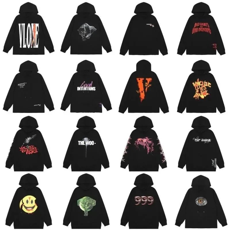 VLOVE Black Hoodies with Graphic Prints for Men and Women