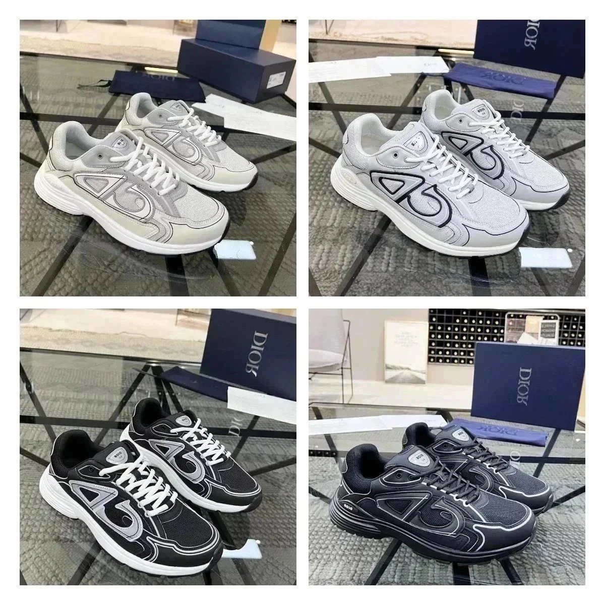 Dior Sneakers White and Black Mesh Running Shoes