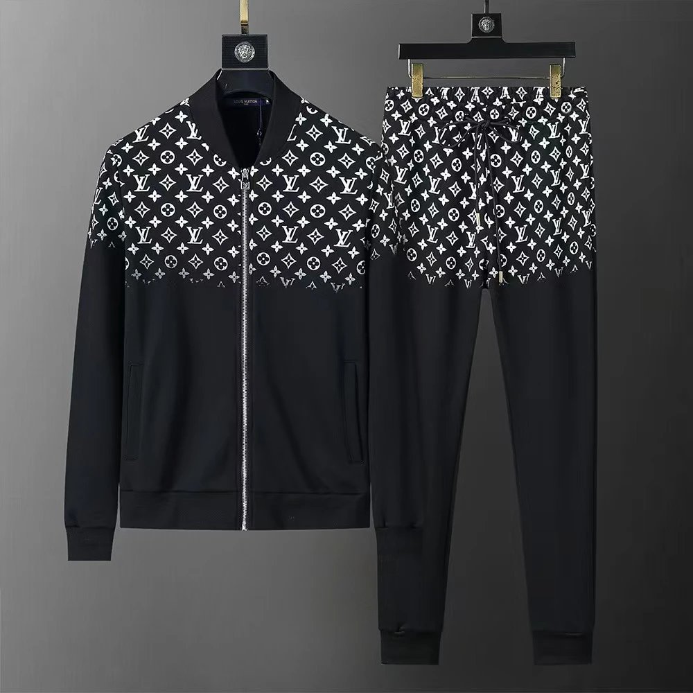 LV Monogram Print Men's Track Suit Jacket and Pants Set