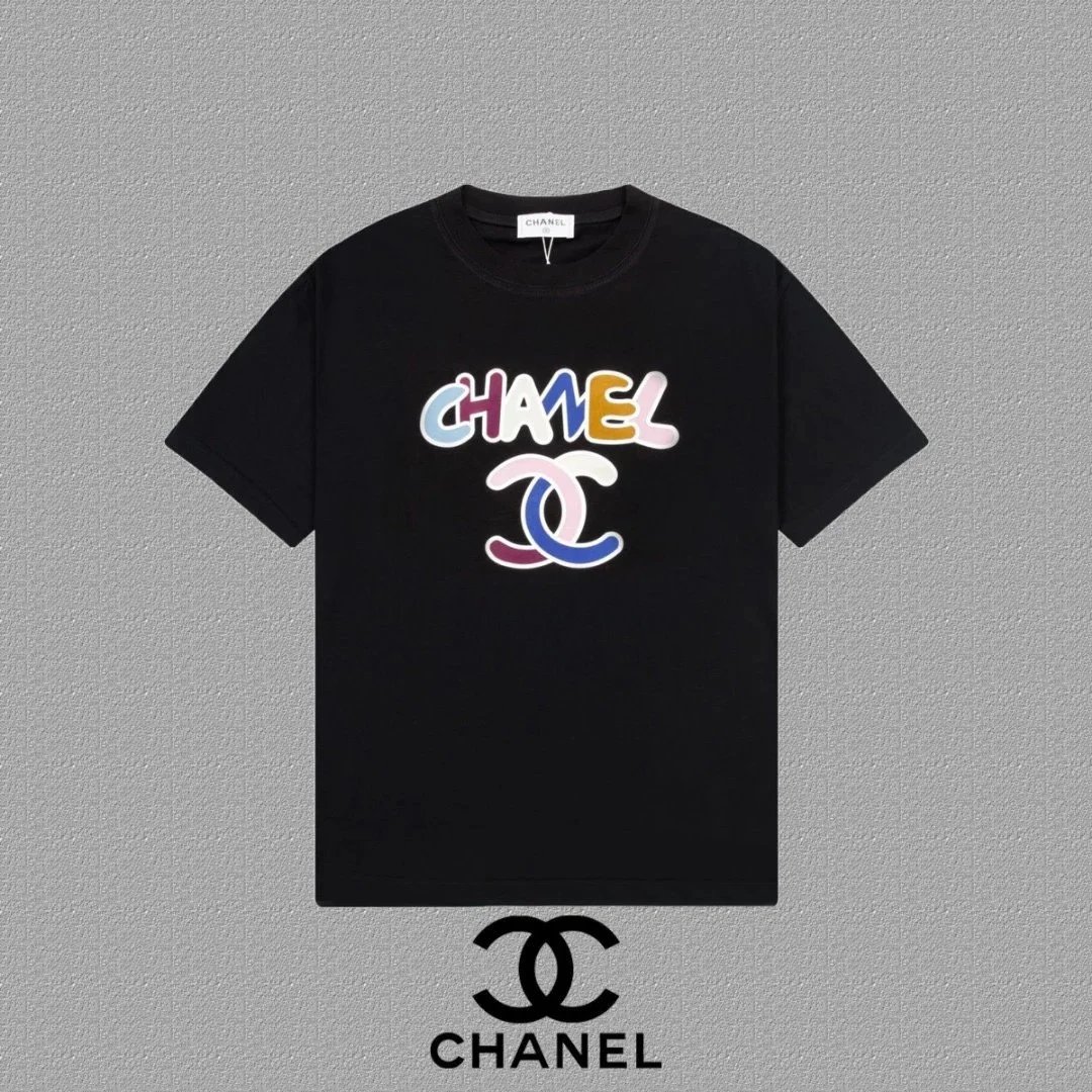 CHANEL Black T-Shirt with Colorful Logo Design