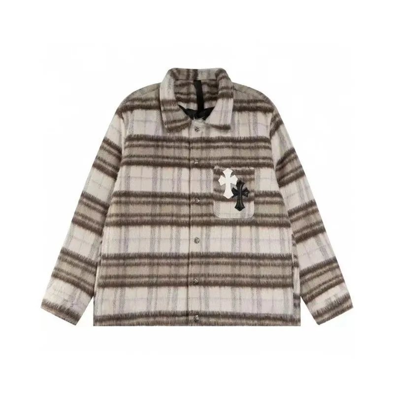 Plaid Fleece Shirt with Cross Patch Design