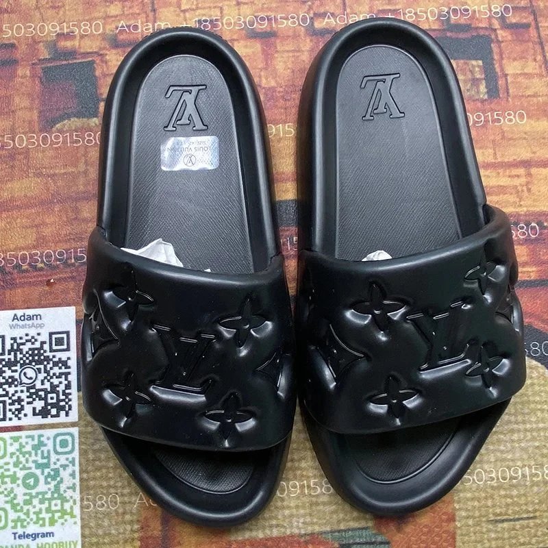 Louis Vuitton Black Monogram Slide Sandals