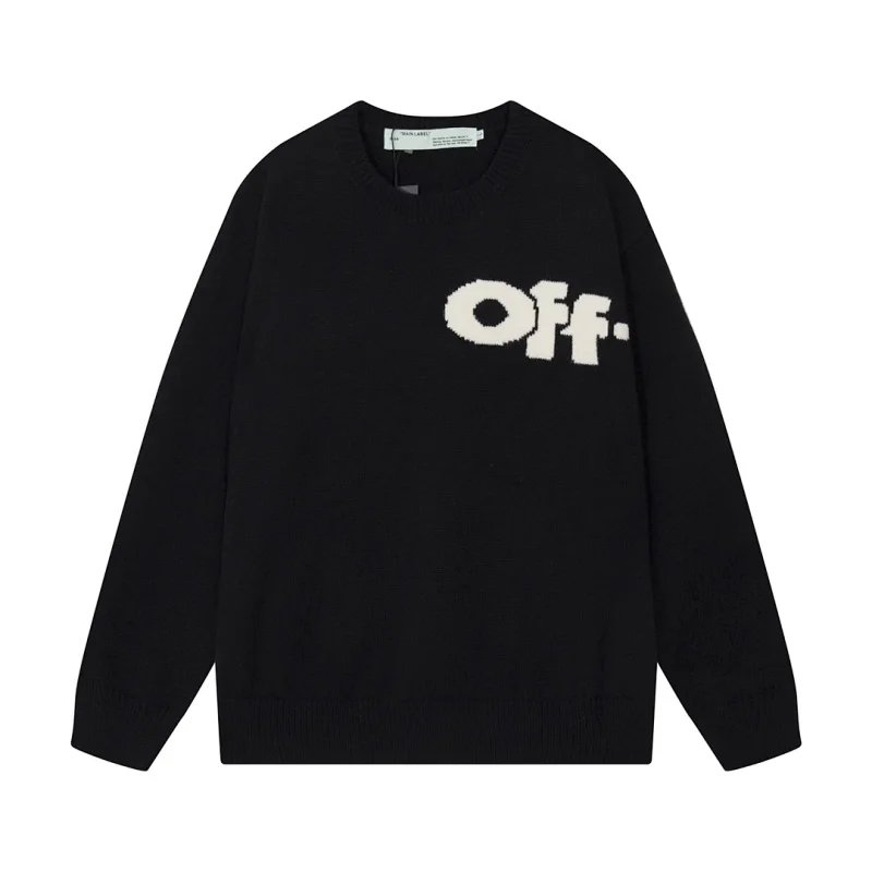 OFF-WHITE Black Knit Sweater with Logo Design