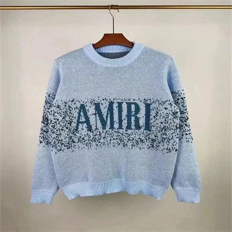 AMIRI Logo Knit Sweater Light Blue Men's Fashion