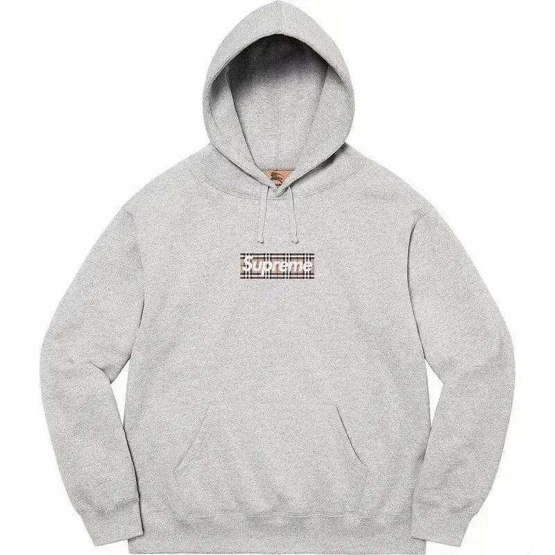 Supreme Plaid Box Logo Hoodie Gray