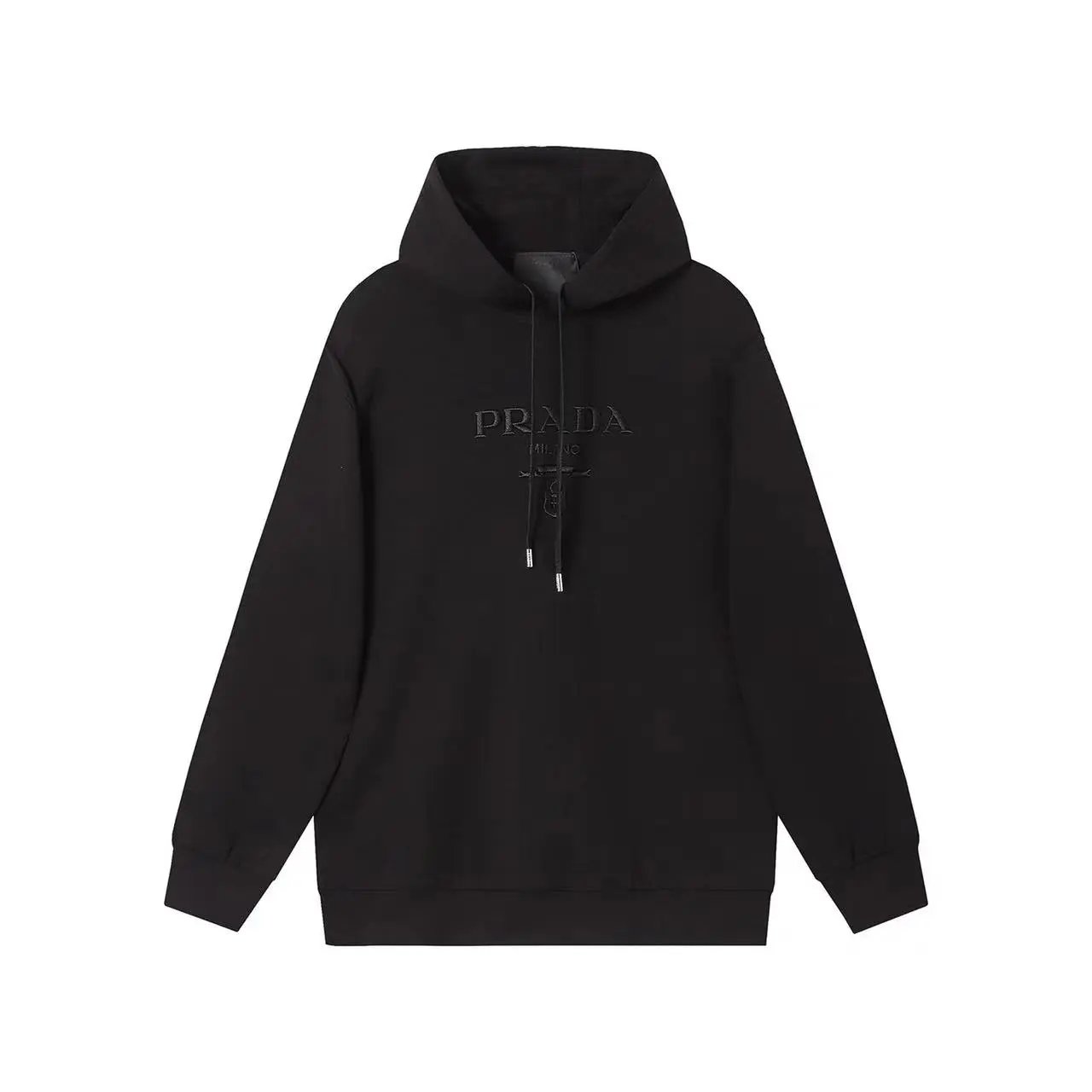 Prada Black Hoodie with Embroidered Logo