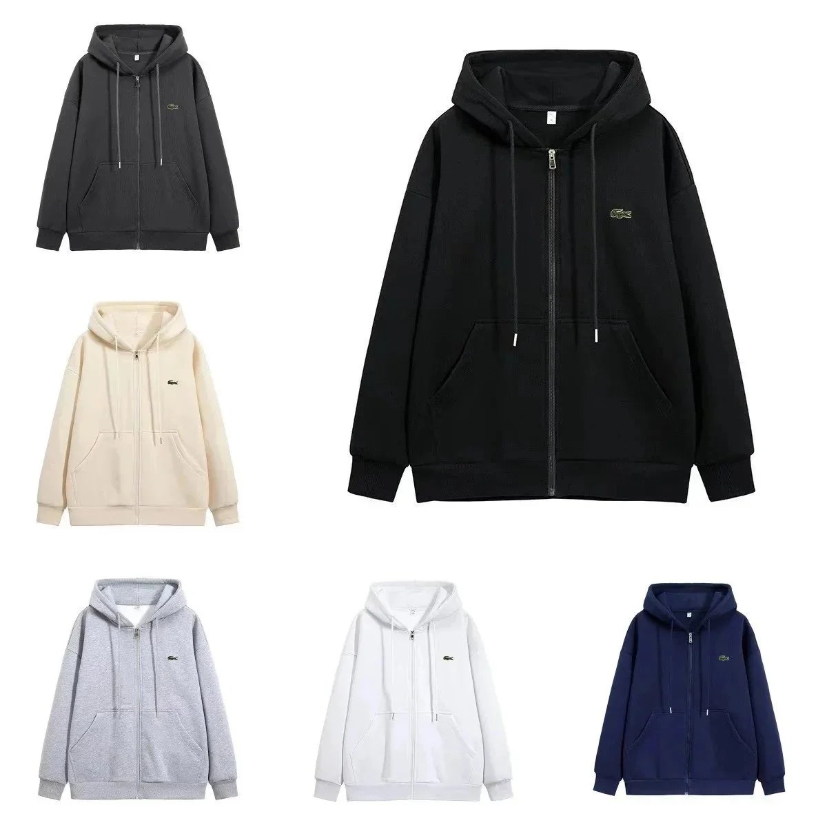 Lacoste Zip-Up Hoodie Sweatshirt Men Women Casual Hooded Jacket