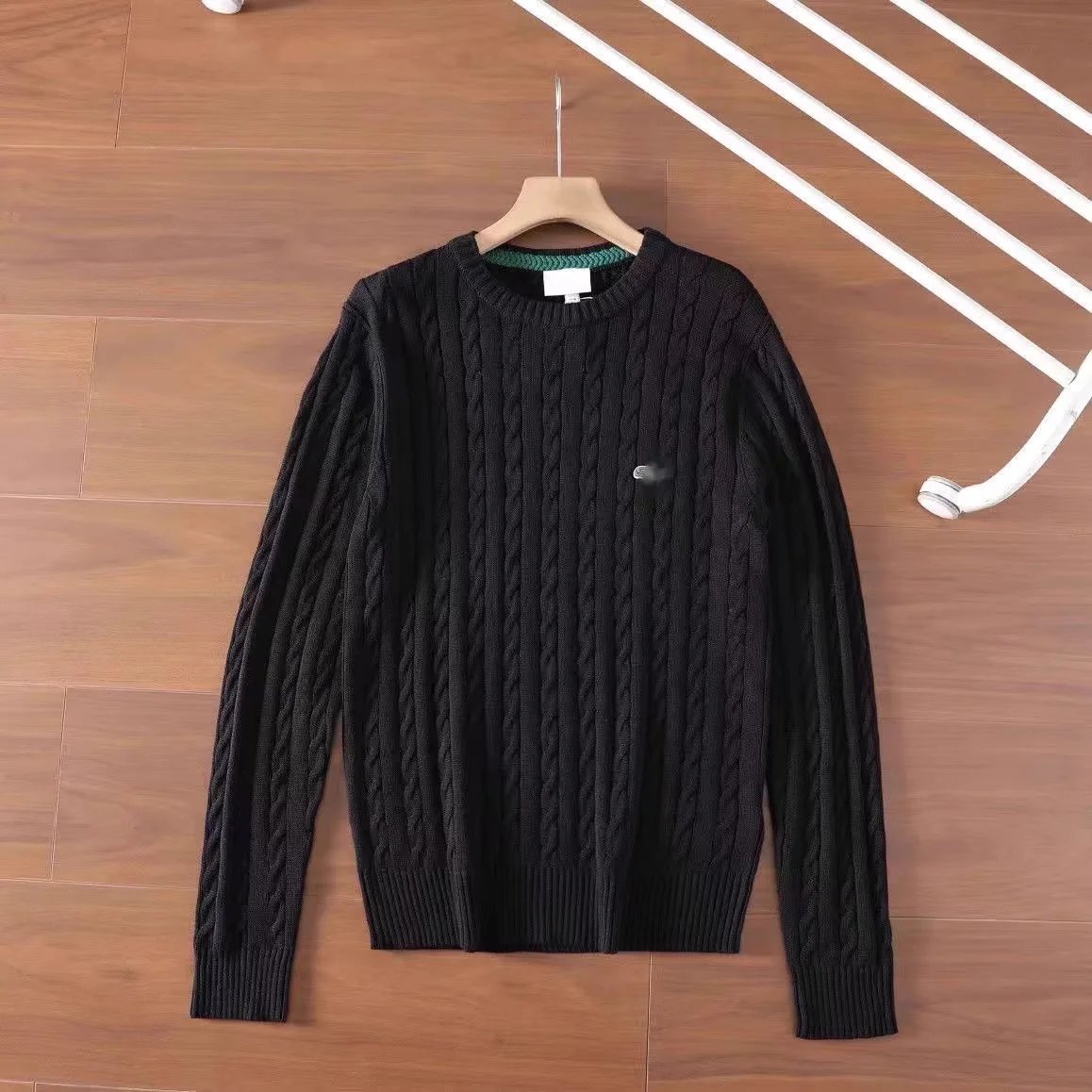 Men's Black Cable Knit Sweater Long Sleeve Winter Warm Pullover