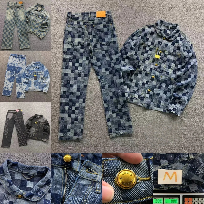 LV Checkerboard Denim Jacket and Pants Set