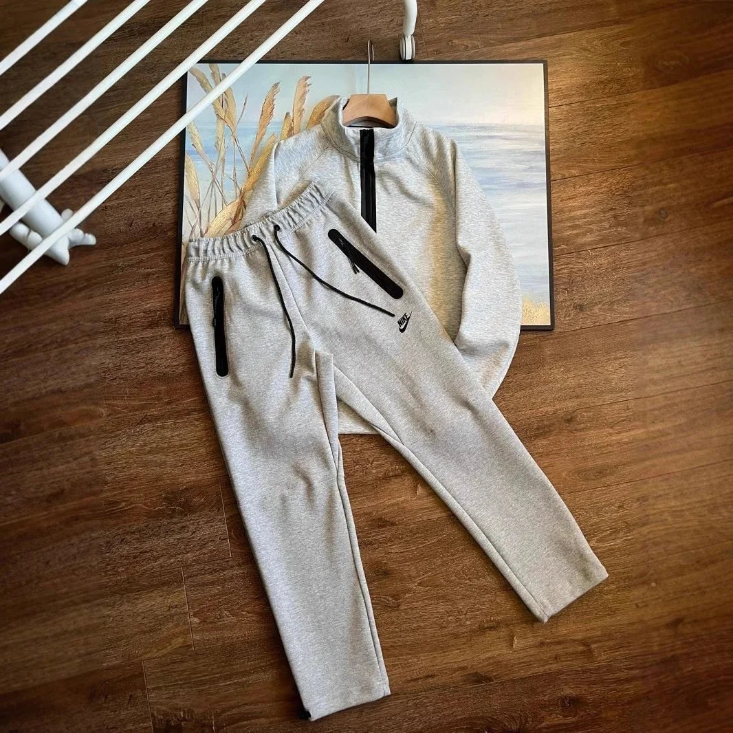 Nike Gray Tracksuit Set with Zipper Details
