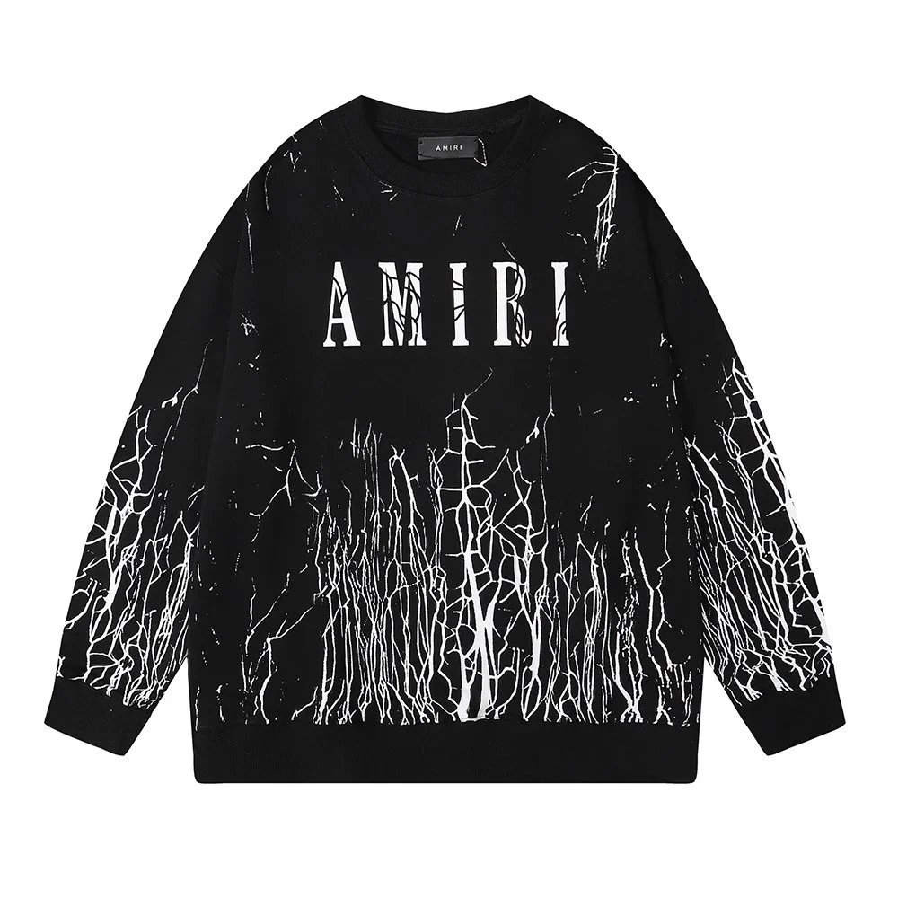 AMIRI Black Cracked Print Crewneck Sweater