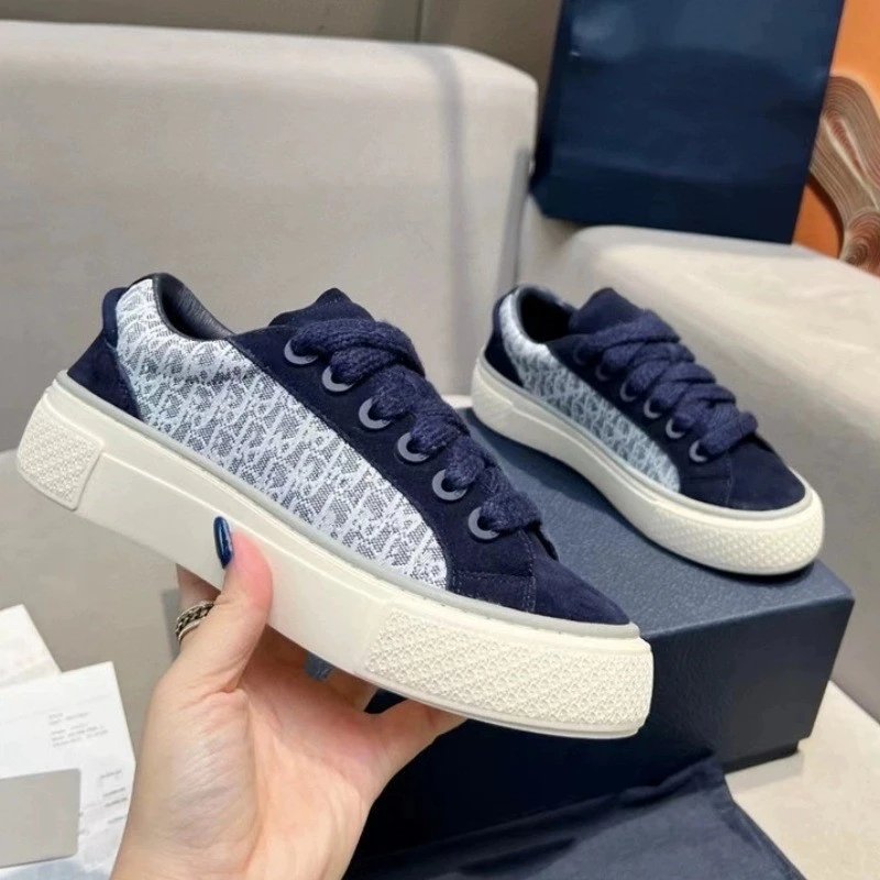 Dior Oblique Print Low Top Sneakers Navy Blue White