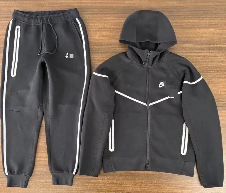 Nike Black Hoodie and Sweatpants Set with White Stripes