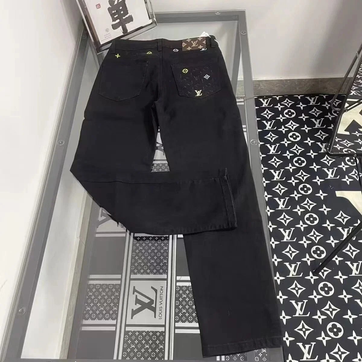 Louis Vuitton Black Denim Pants with Monogram Details