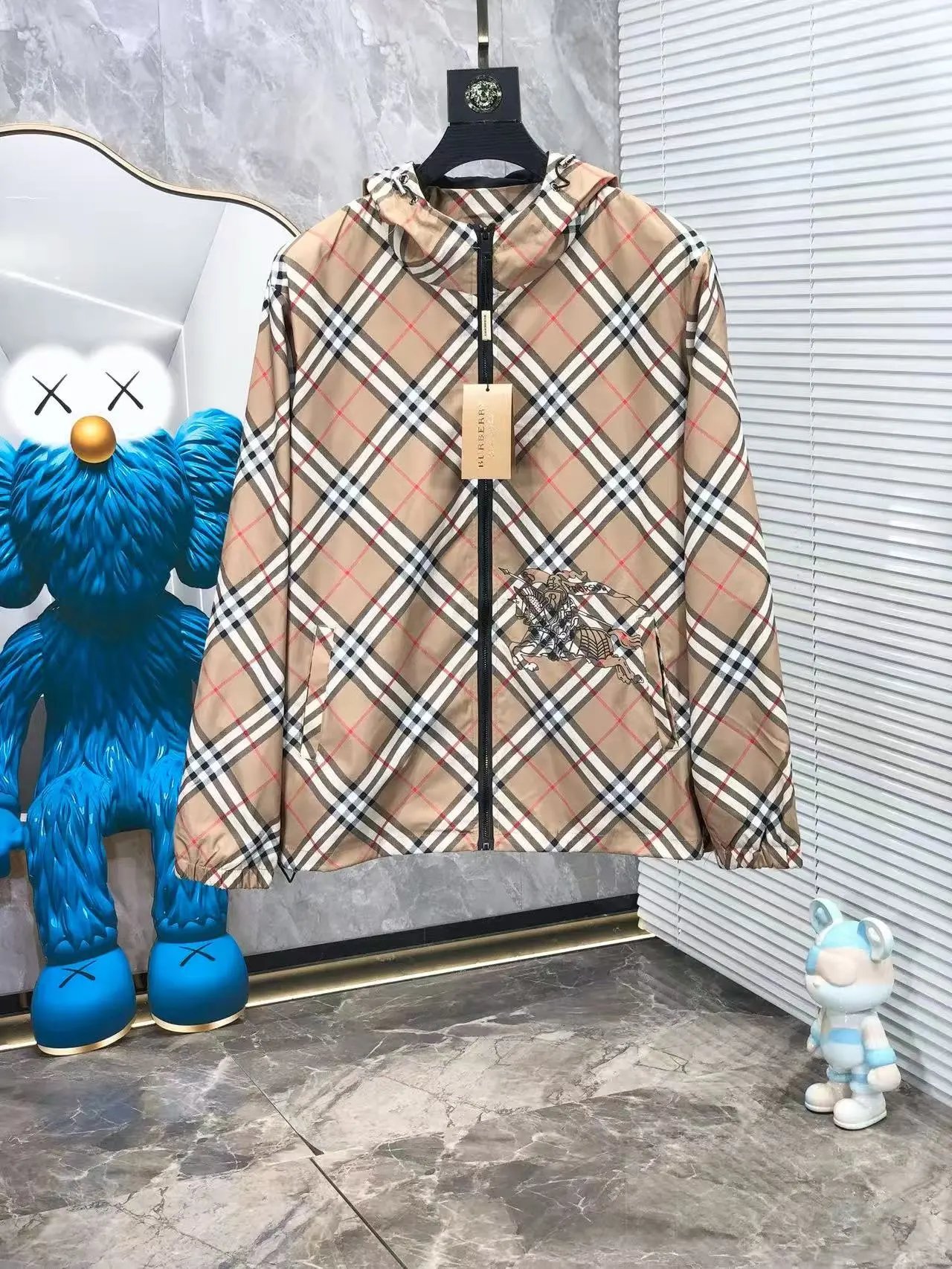 Burberry Check Pattern Hooded Jacket with Equestrian Knight Logo