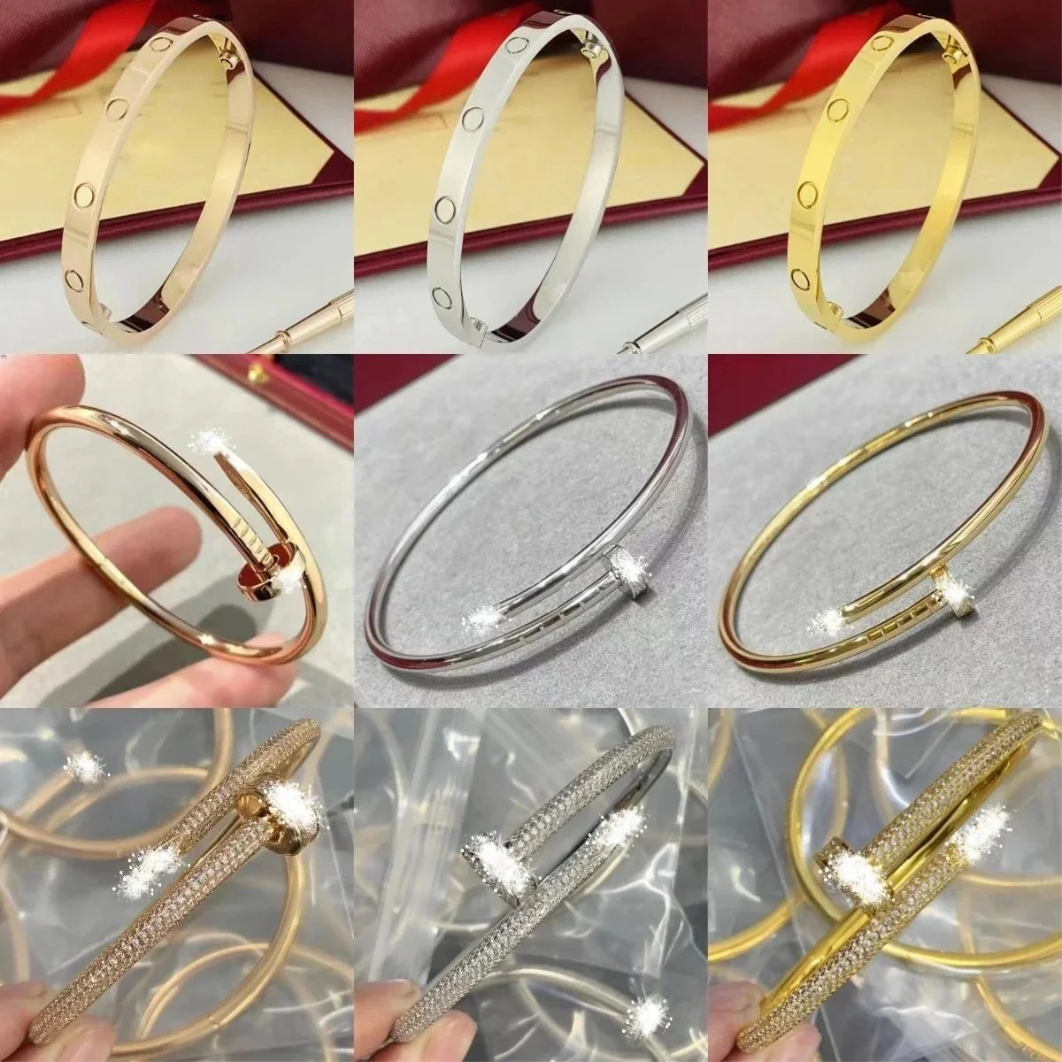 Stylish Gold Silver Bracelets with Crystal Inlay Fashion Bangle for Women