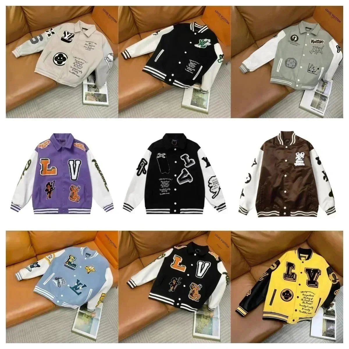 LV Letter Embroidered Baseball Jacket Men Women Fashion Streetwear