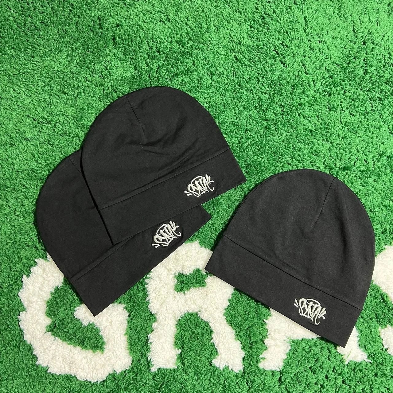 SIXTIN Black Beanie Hat with White Logo Embroidery