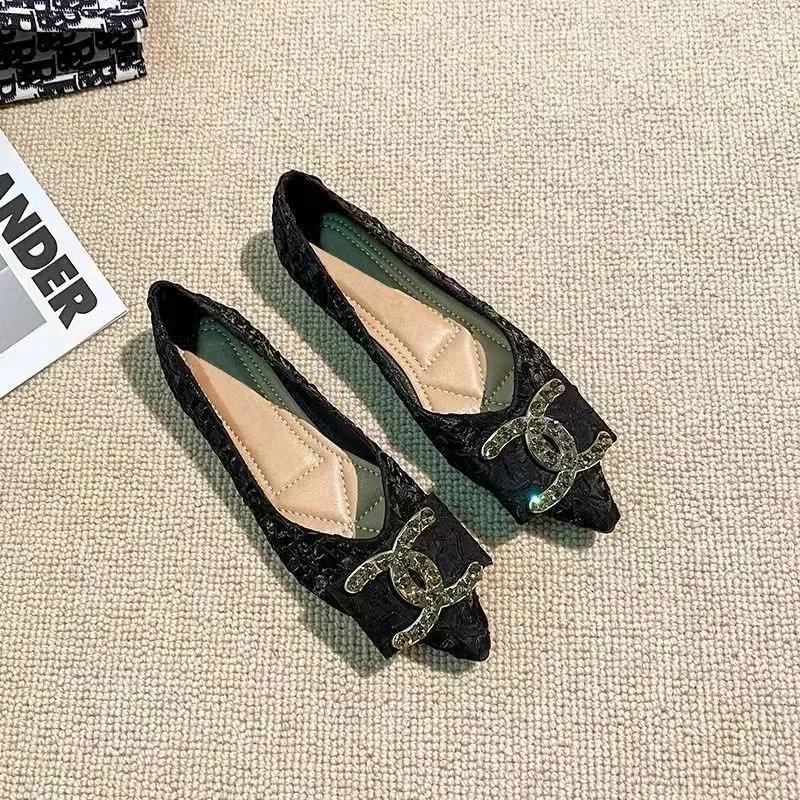 Black Embellished Flat Shoes with CC Logo