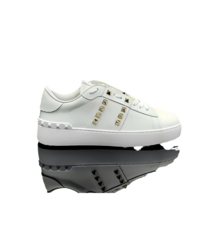 White Leather Sneakers with Gold Studs
