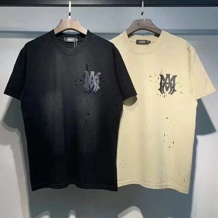 AMIRI Distressed Logo T-Shirt Black and Beige