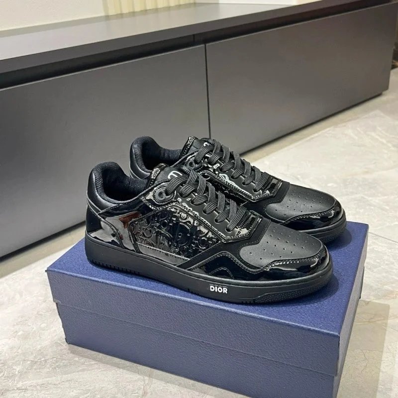 Dior Black Patent Leather Sneakers with Logo Detail