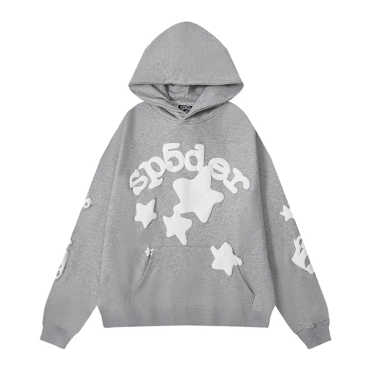 SP5DER Star Print Hoodie Gray Oversized Sweatshirt