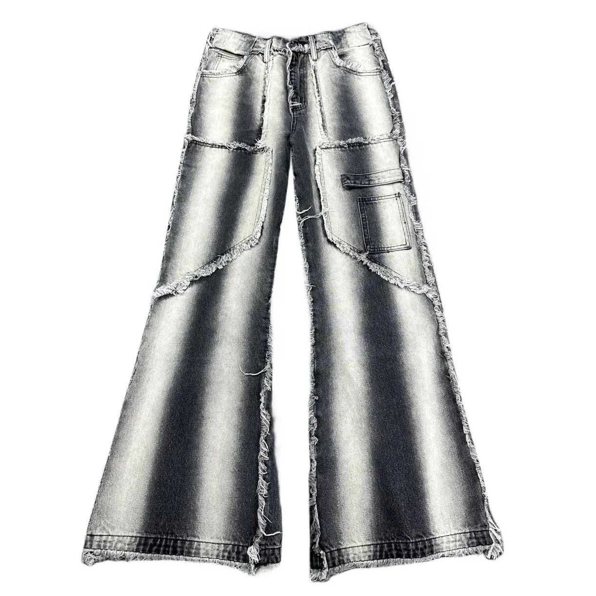 Distressed Wide Leg Cargo Jeans with Frayed Edges
