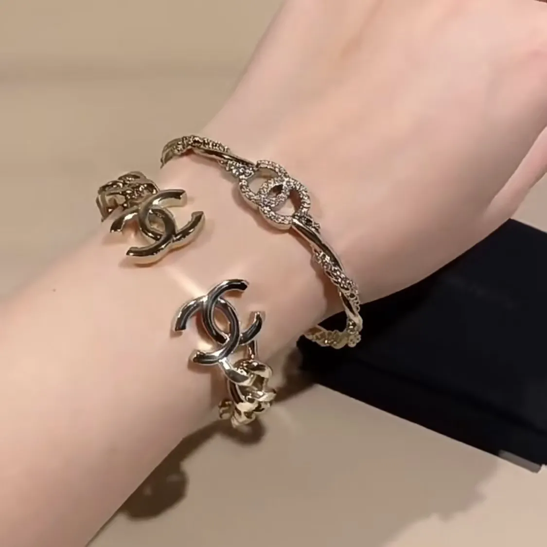 Chanel Logo Bracelet Silver Tone Fashion Jewelry