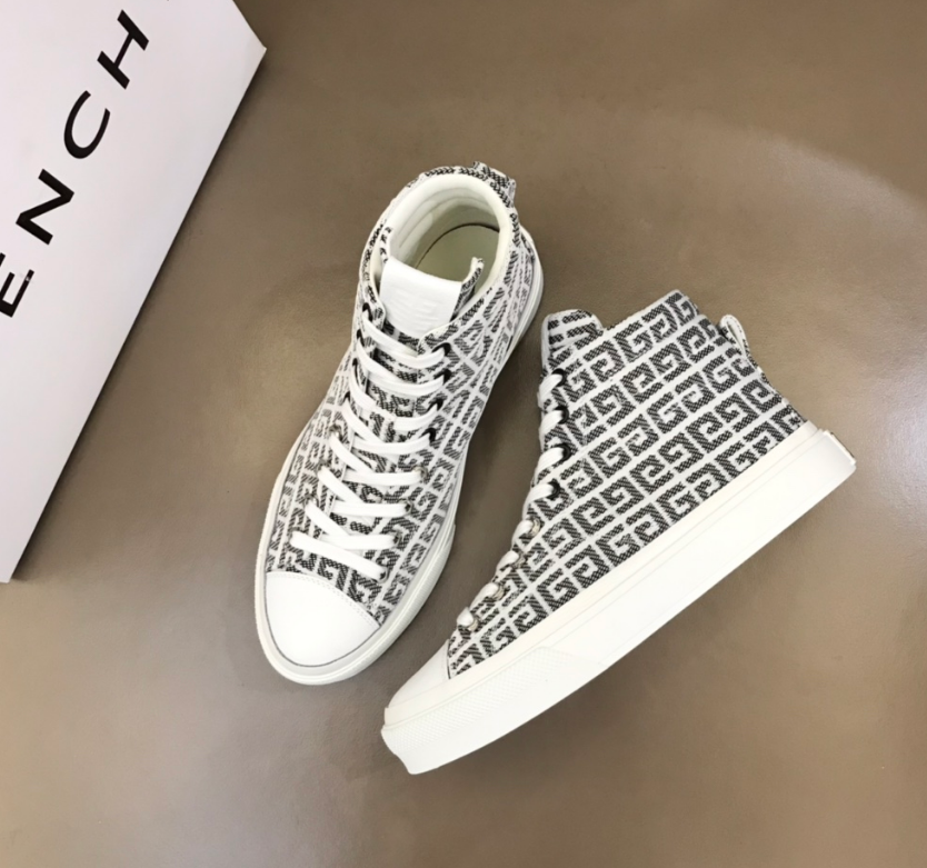 Givenchy High Top Sneakers with Monogram Pattern White and Black