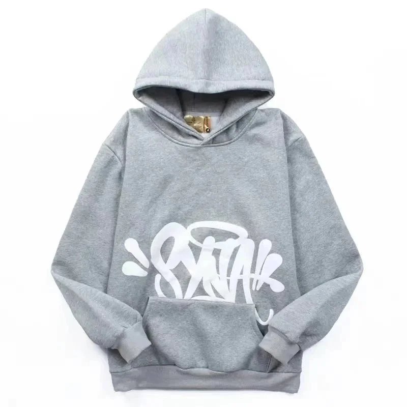 Gray Hoodie with White Graffiti Logo Sweatshirt