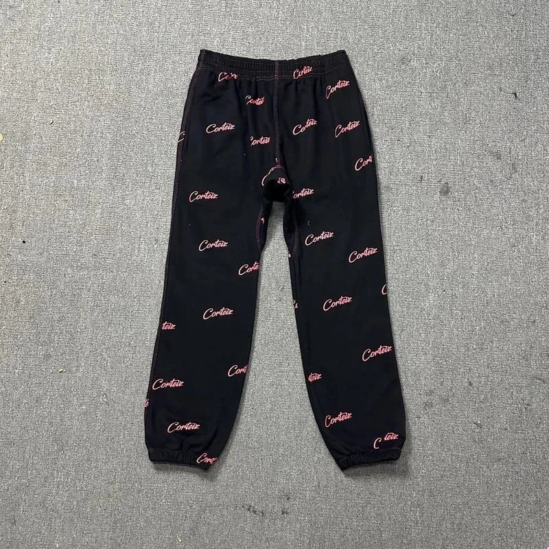 Cortez Black Jogger Pants with Pink Logo Print