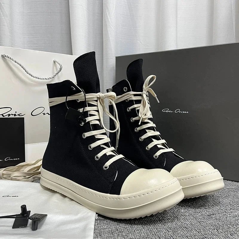 Eric Owens Black High Top Canvas Sneakers with White Sole
