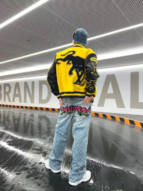 Yellow Black Dragon Embroidered Varsity Jacket Streetwear