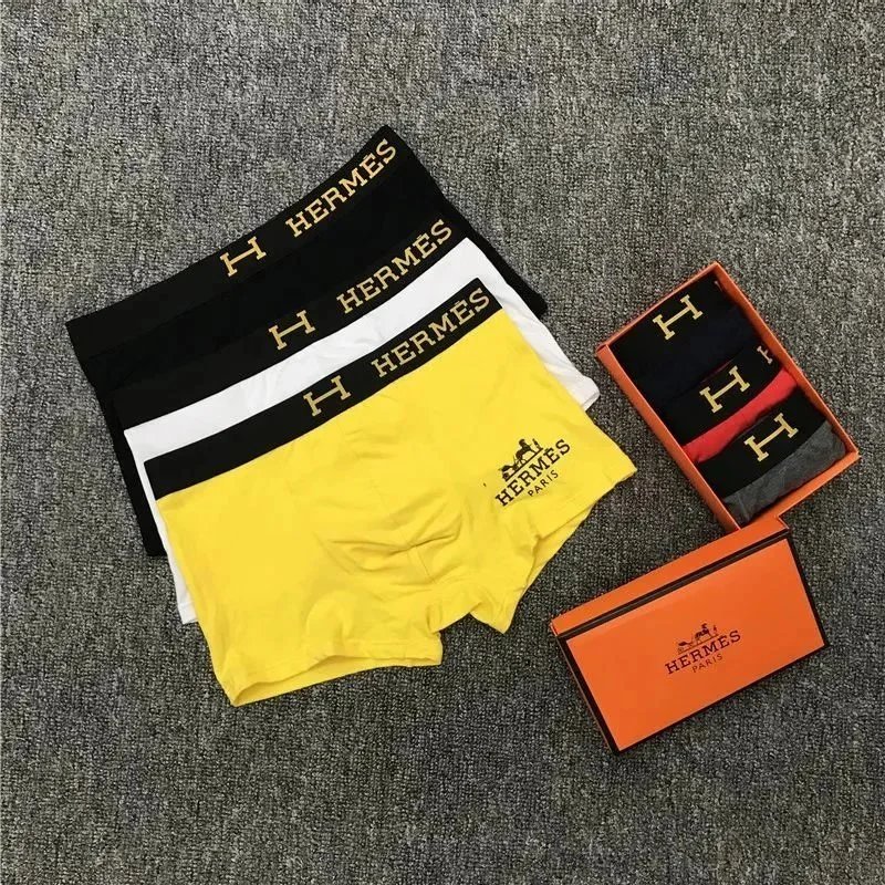 Hermes Men's Boxer Briefs Set in Black White Yellow