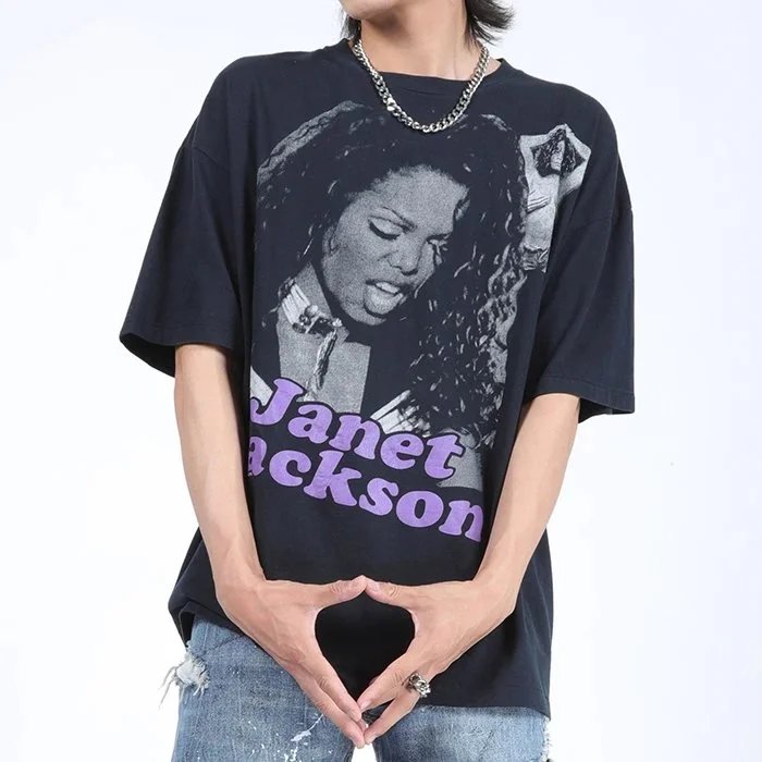 Janet Jackson Graphic T-Shirt Oversized Black Vintage Style