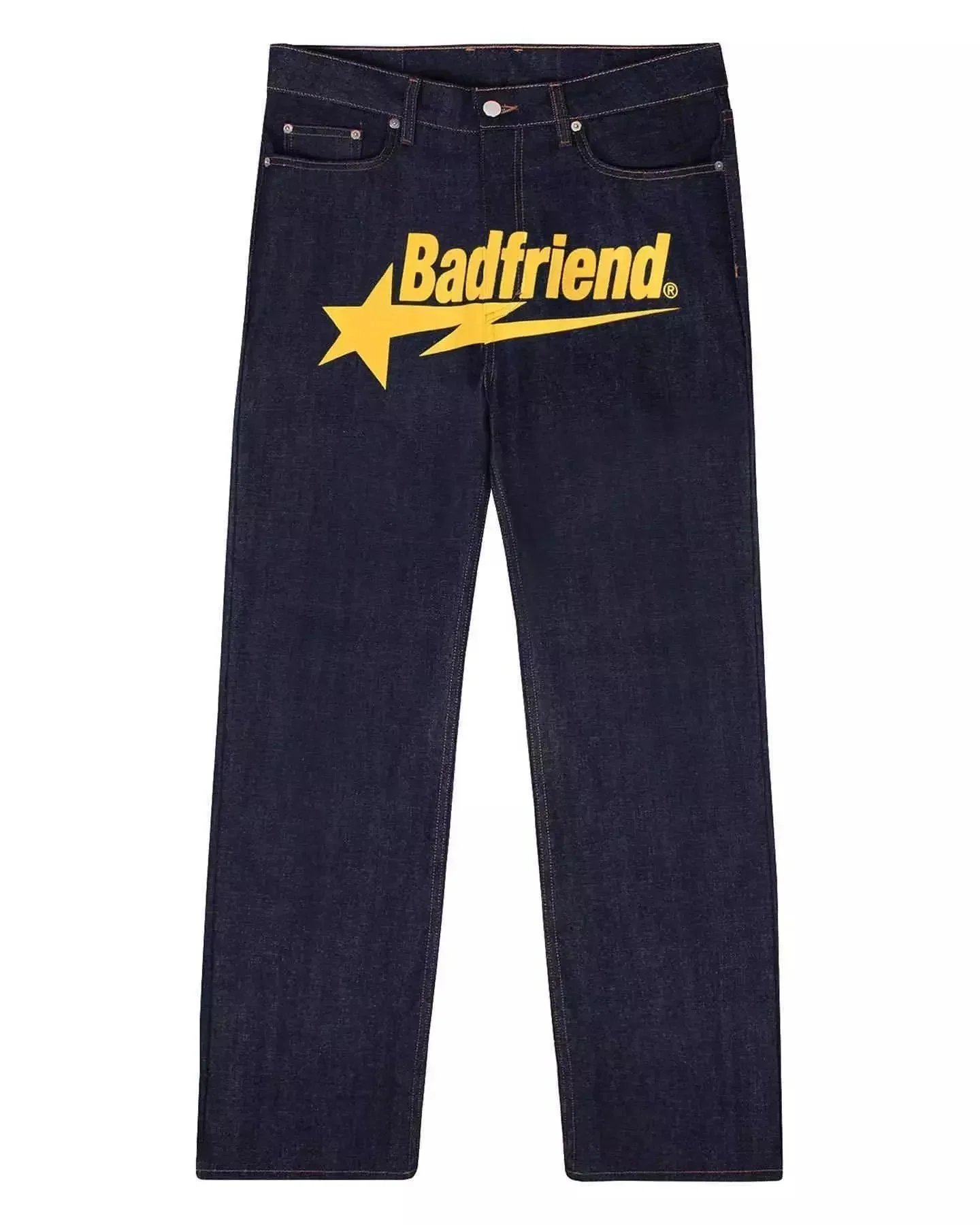 Badfriend Logo Denim Jeans Men's Fashion Streetwear