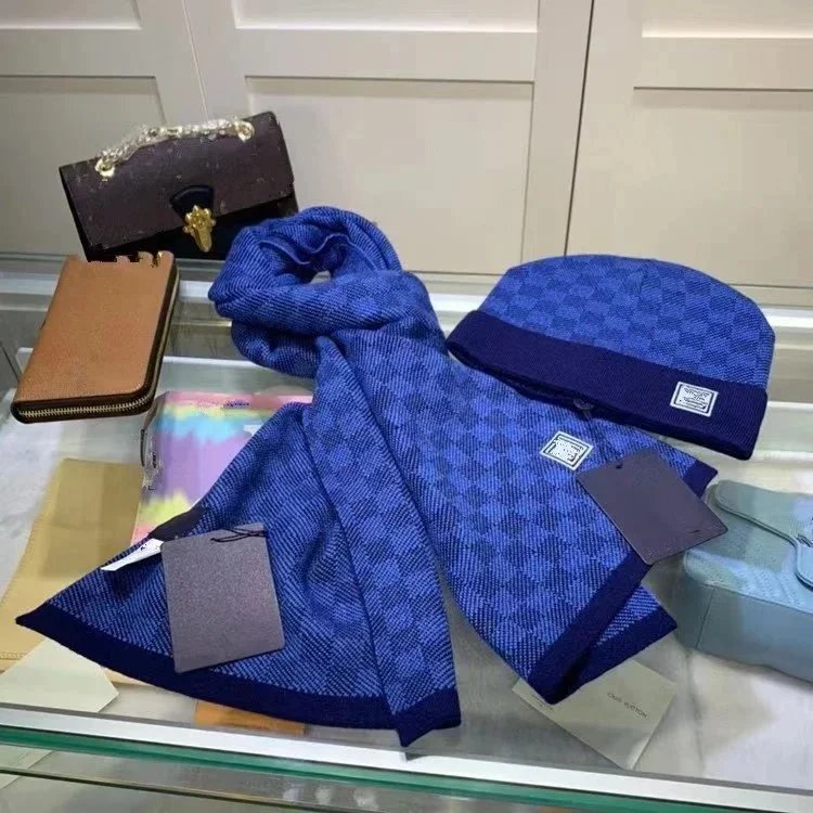 Dior Blue Knit Scarf and Beanie Set