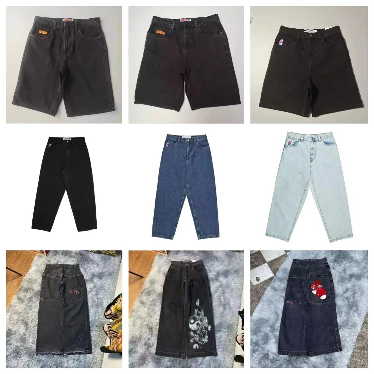 Vintage Denim Pants Shorts for Men Women High Waist Wide Leg Jeans