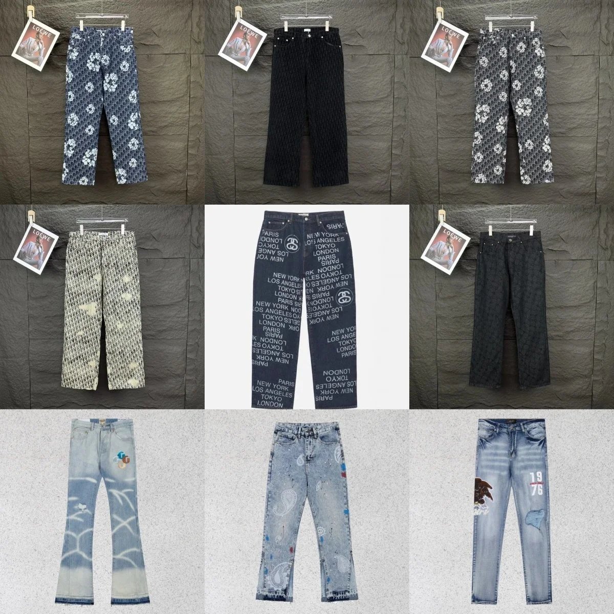 Chanel Printed Denim Pants Women's Fashion Streetwear