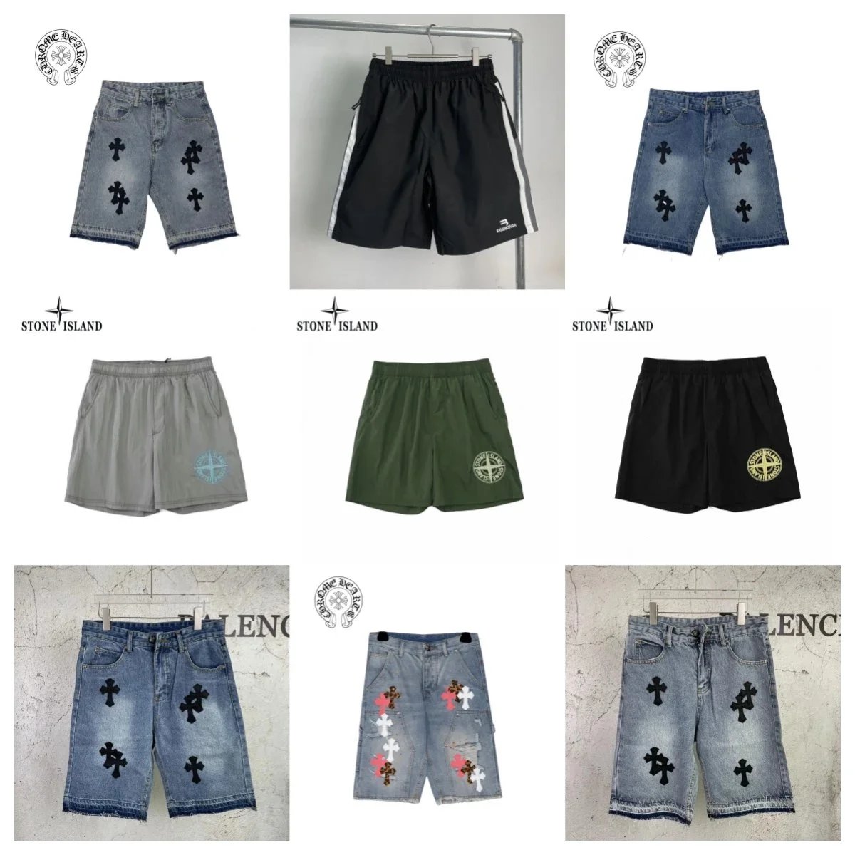 Stone Island Denim and Sport Shorts with Cross Embroidery