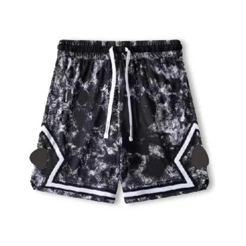Men's Black and White Tie-Dye Basketball Shorts with Drawstring
