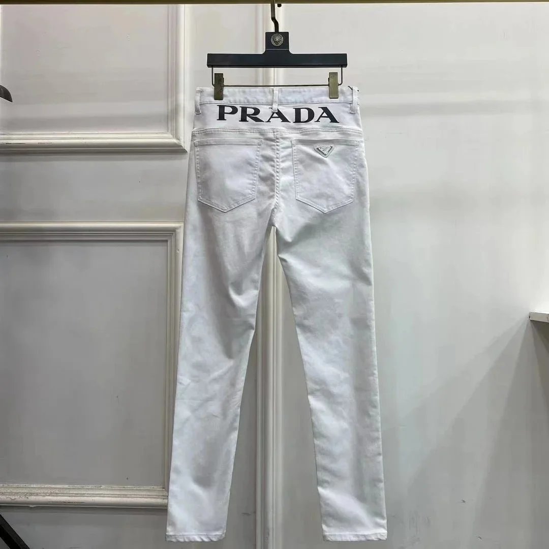 White Prada Logo Denim Jeans for Men